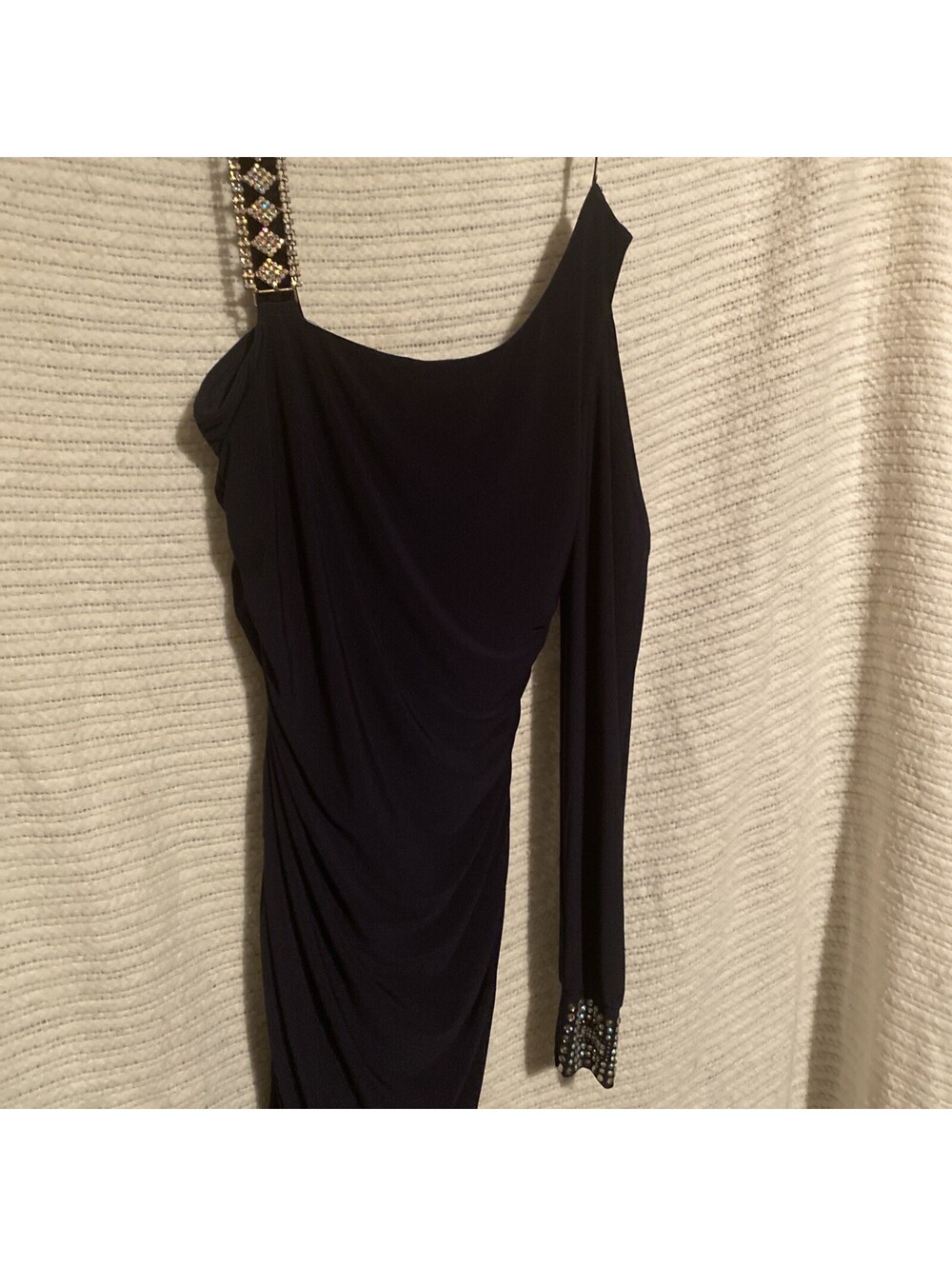 One Shoulder Bodycon Ruched Cutout Bedazzled Mini Dress